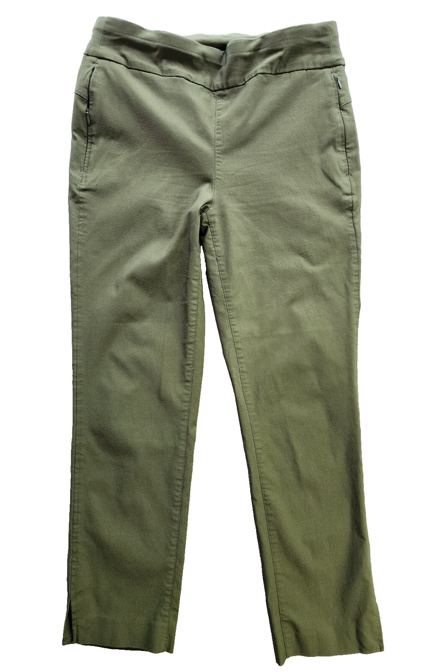 Chico's Chino Straight Pants Women Size 8R Green Rayon Pull-on Solid